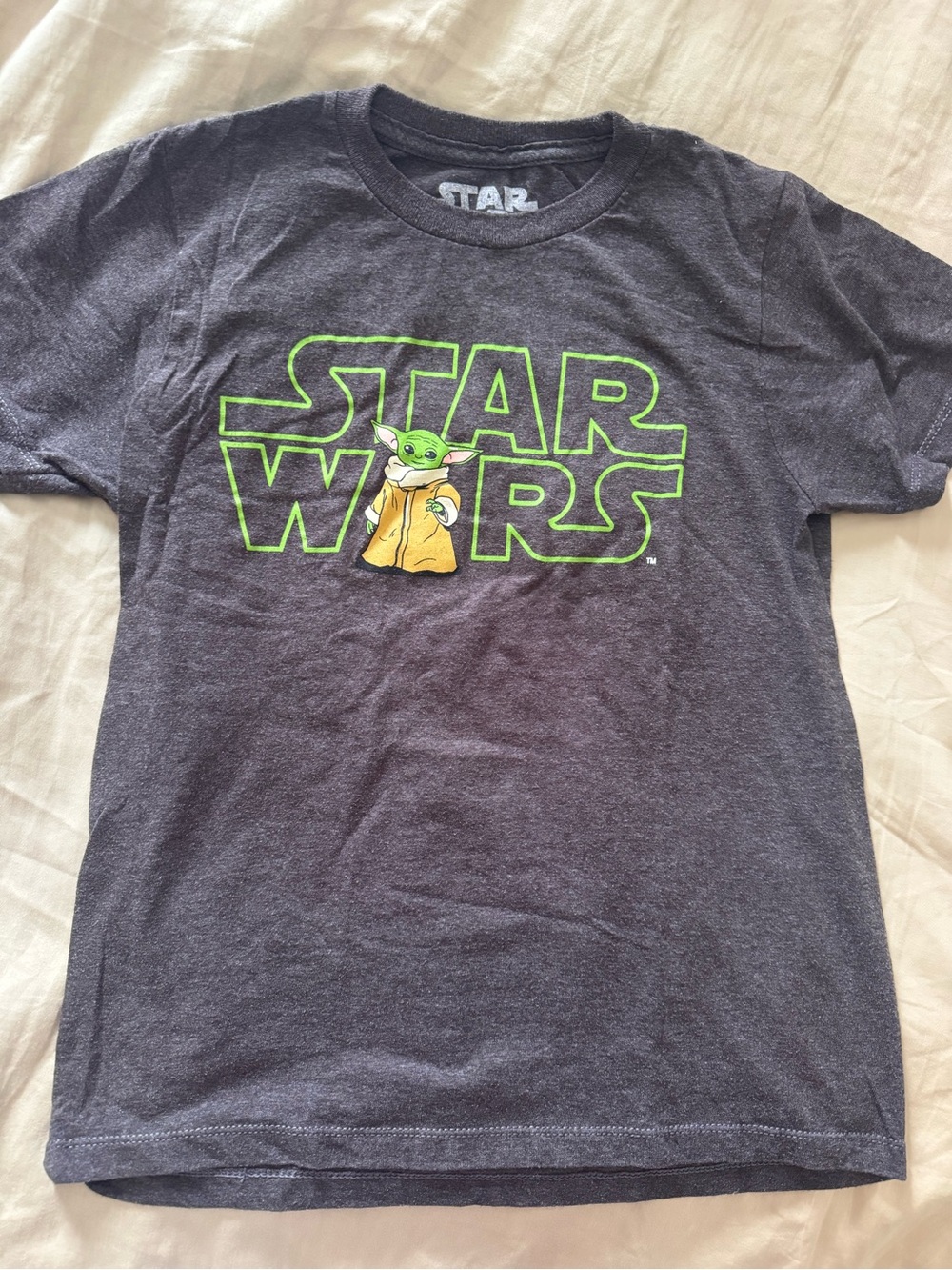 Star Wars Charcoal Tee with Green Logo and Grogu
